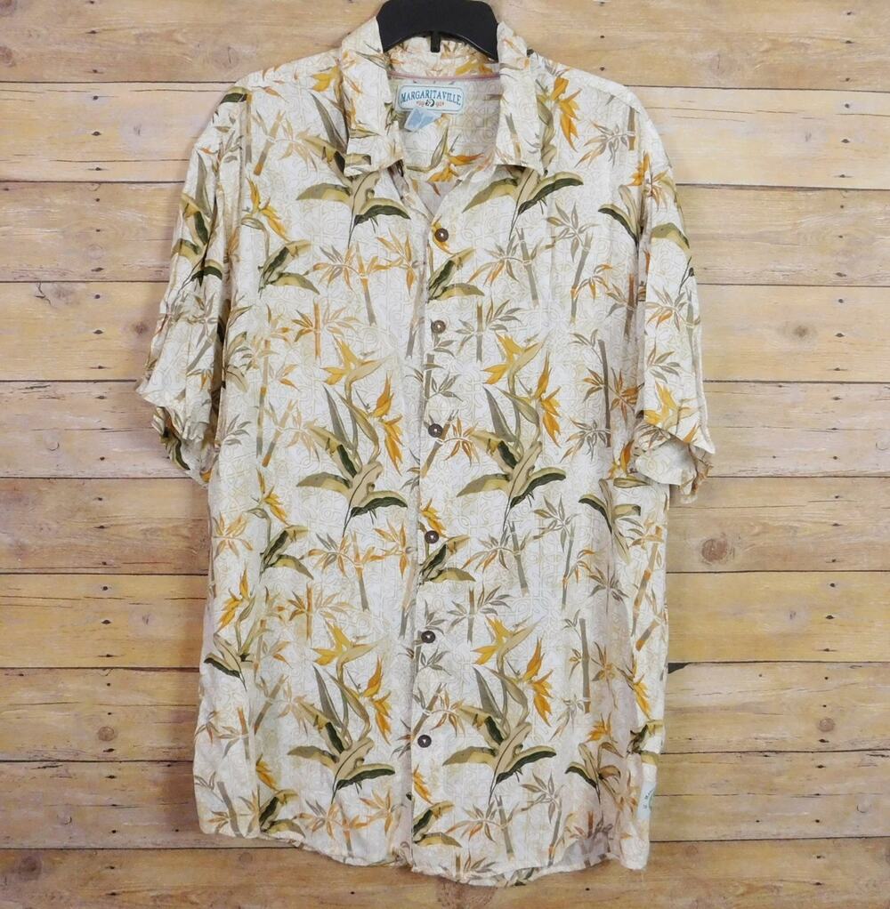 Margaritaville Men's XL Tropical Bird of Paradise Rayon Hawaiian Shirt Relaxed
